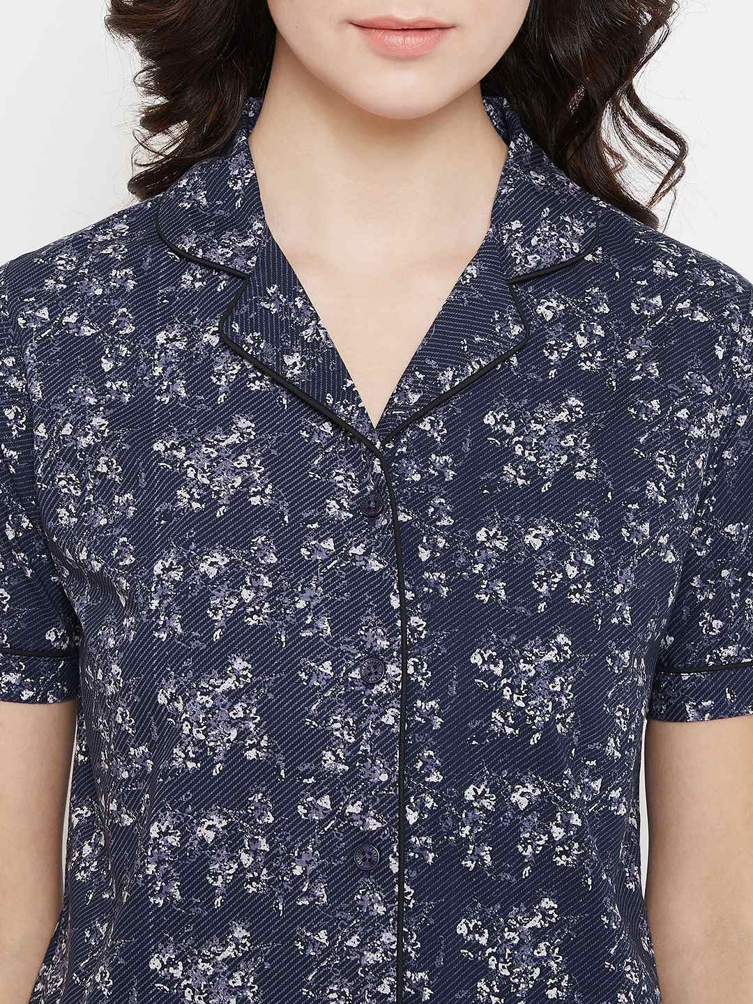 Crimsoune Club Navy Blue Printed Womens Night Suit