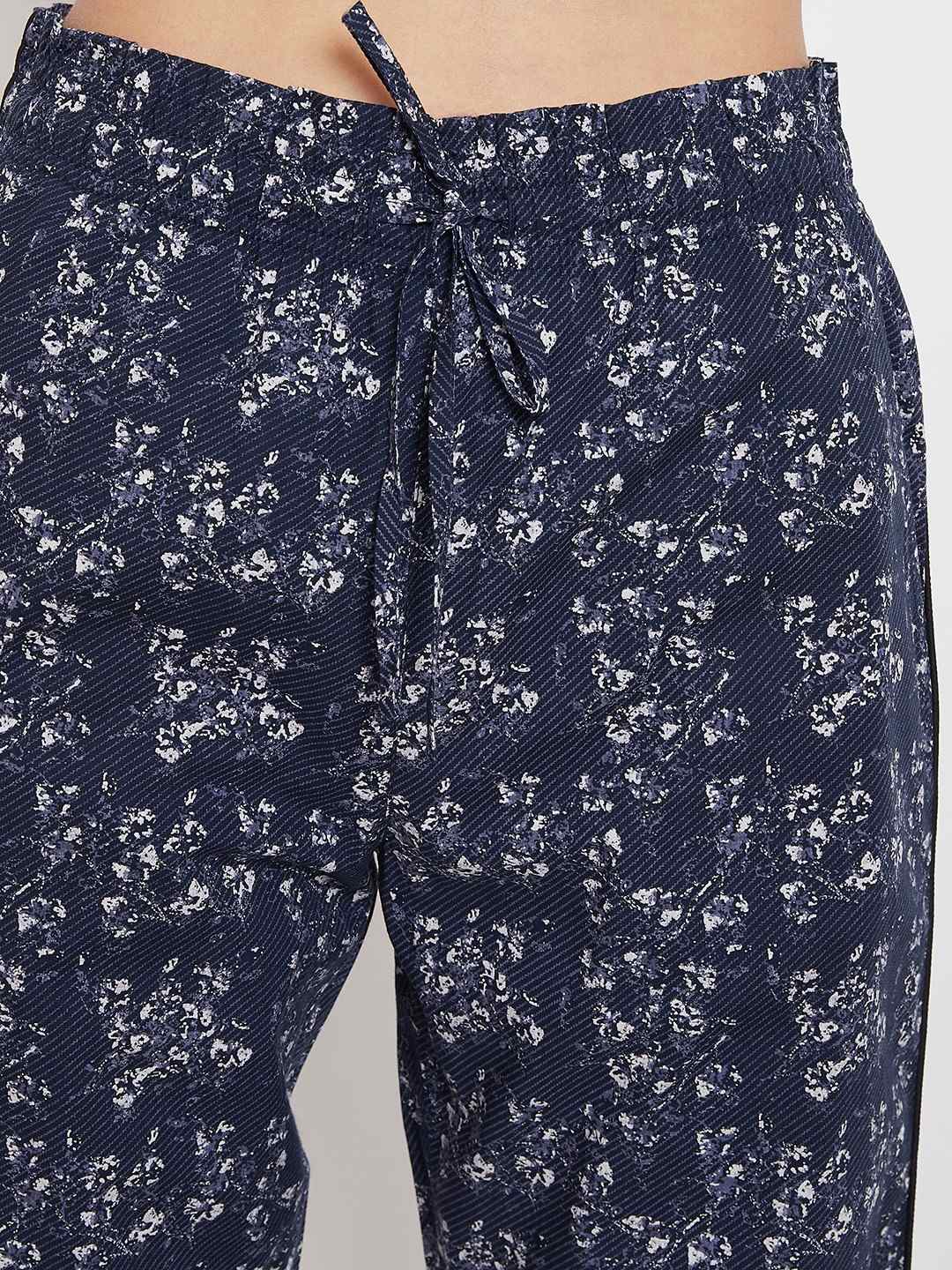 Crimsoune Club Navy Blue Printed Womens Night Suit