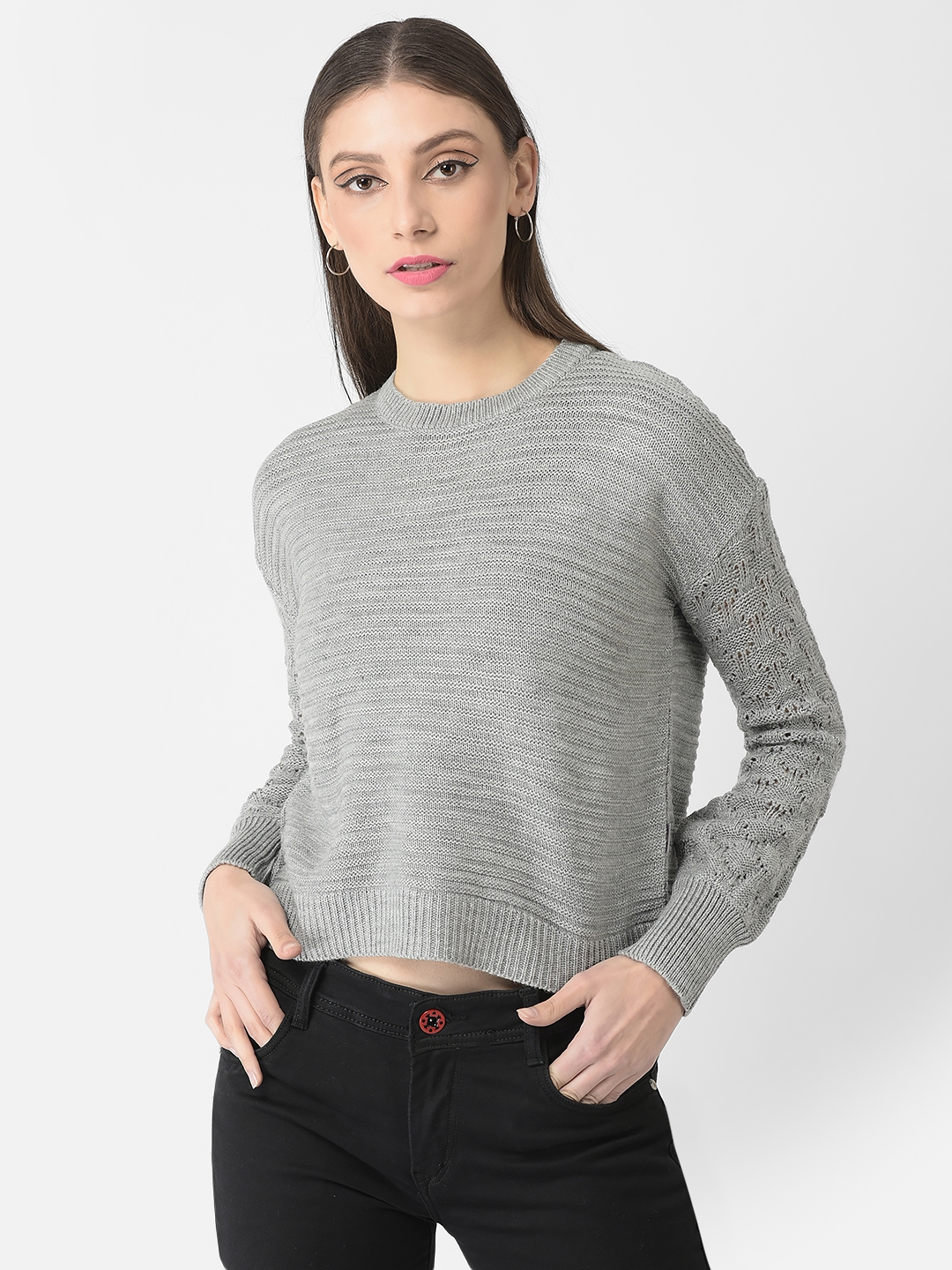 Crimsoune Club | Crimsoune Club Women Minimal Grey Sweater 0