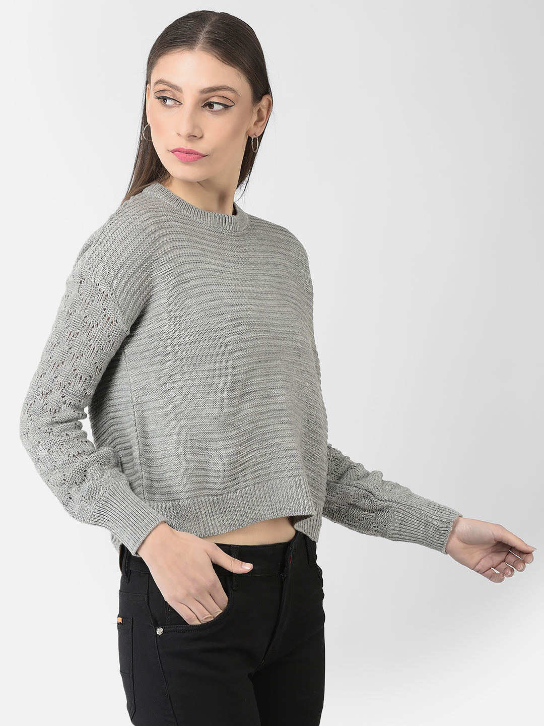 Crimsoune Club | Crimsoune Club Women Minimal Grey Sweater 3
