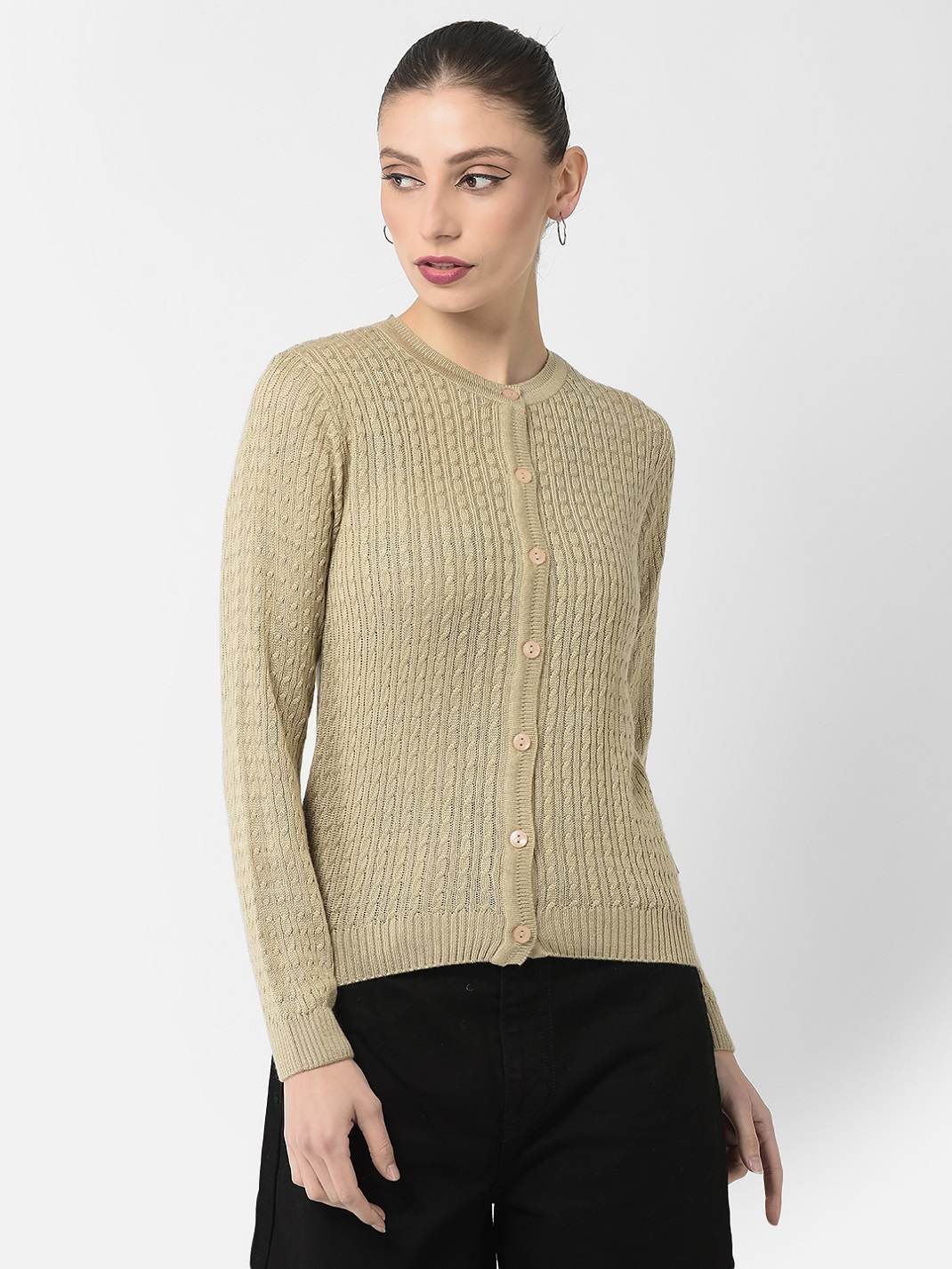 Crimsoune Club Women Beige Embroidered Cardigan