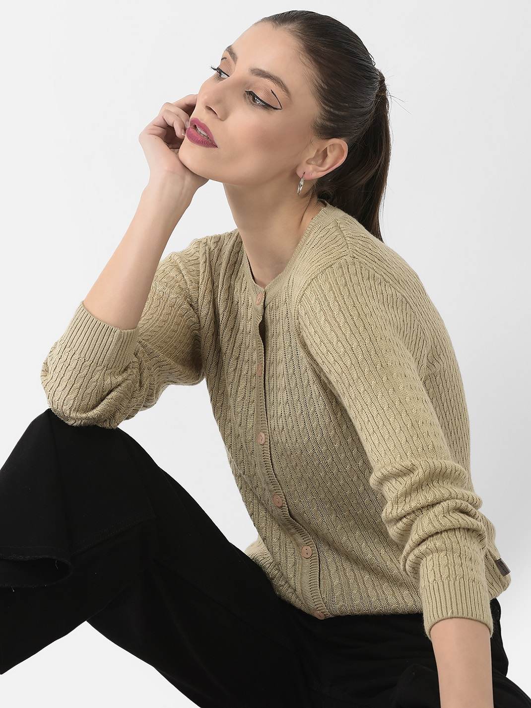 Crimsoune Club Women Beige Embroidered Cardigan