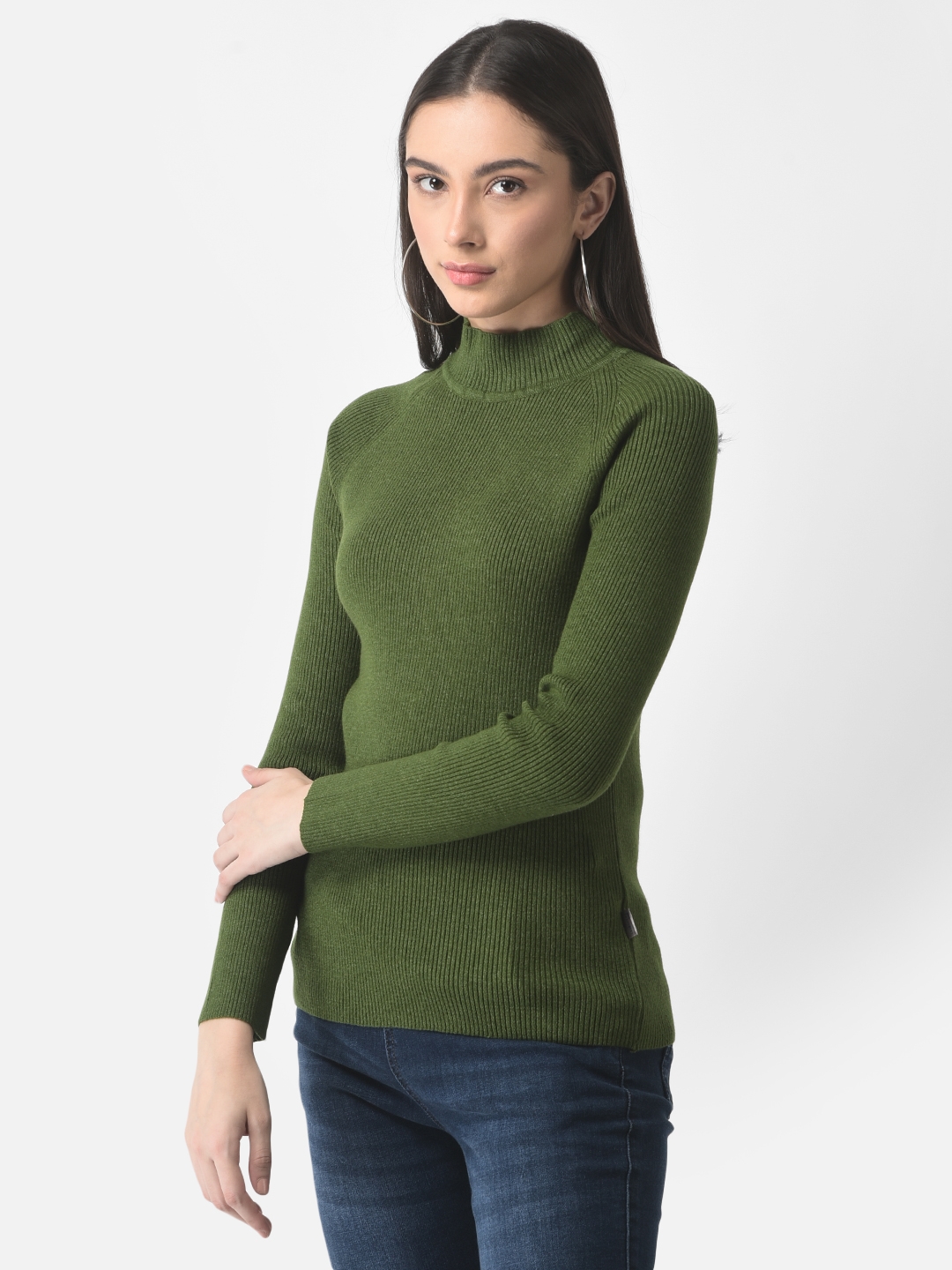 Crimsoune Club | Crimsoune Club Women Fitted Green Sweater 2