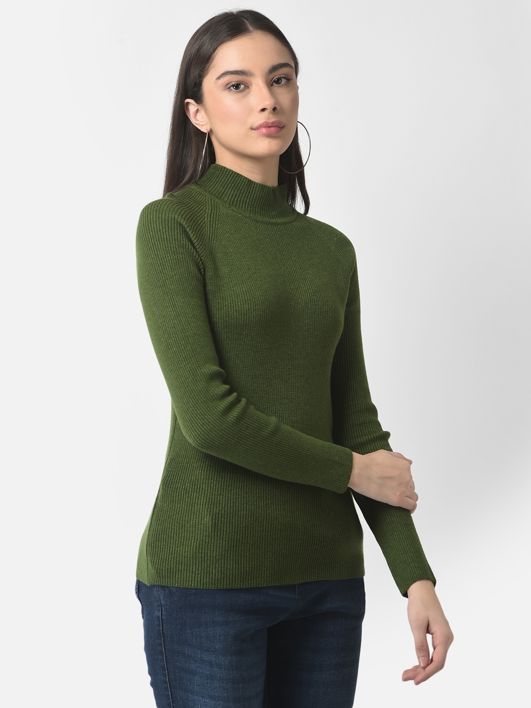 Crimsoune Club | Crimsoune Club Women Fitted Green Sweater 3