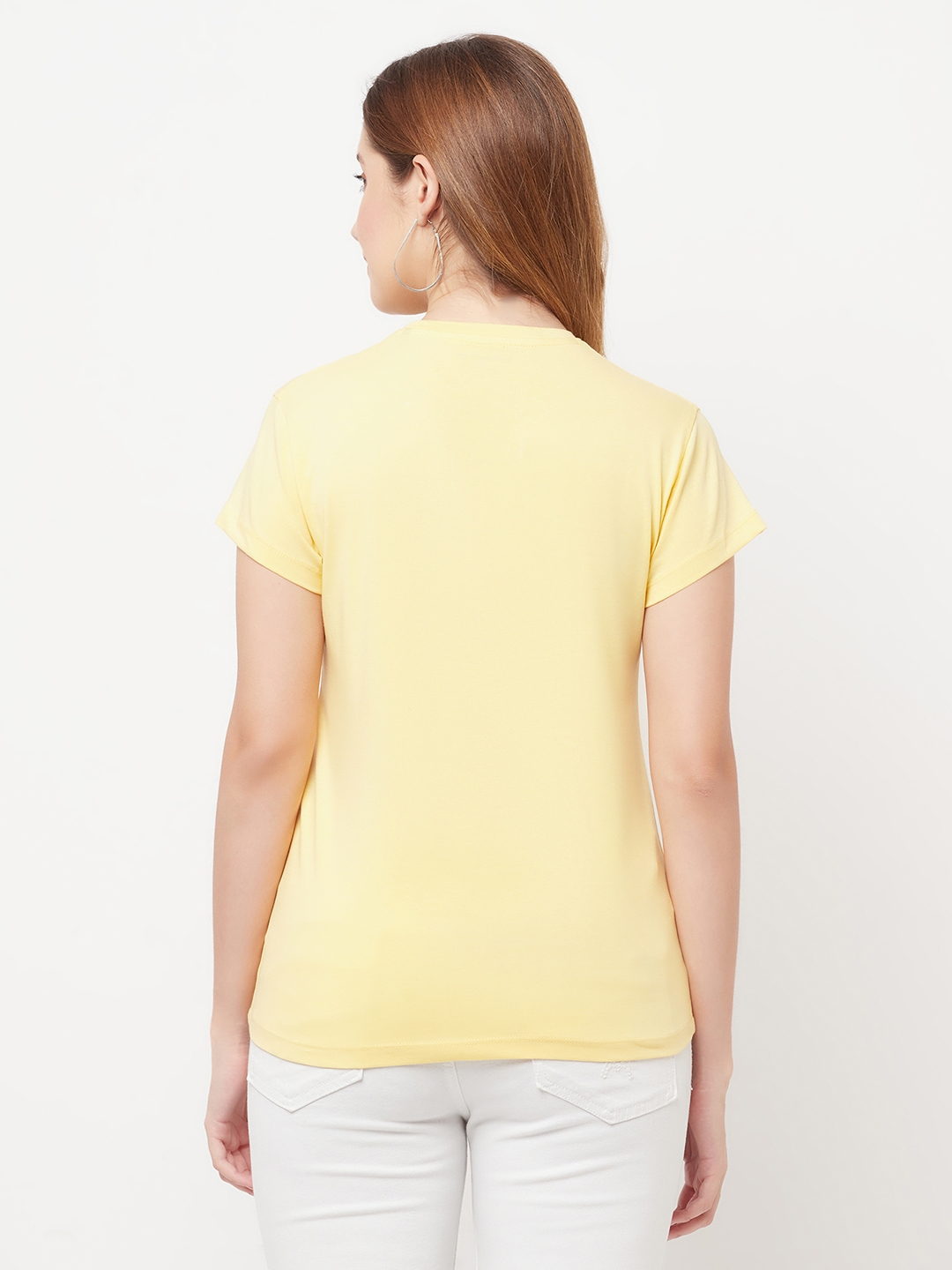 Crimsoune Club | Crimsoune Club Women Yellow Solid Round Neck T-Shirt 1