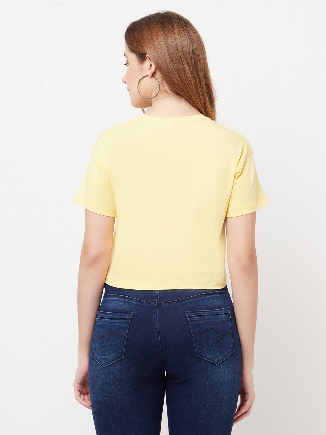 Crimsoune Club | Crimsoune Club Women Yellow Printed Round Neck Cropped T-Shirt 1