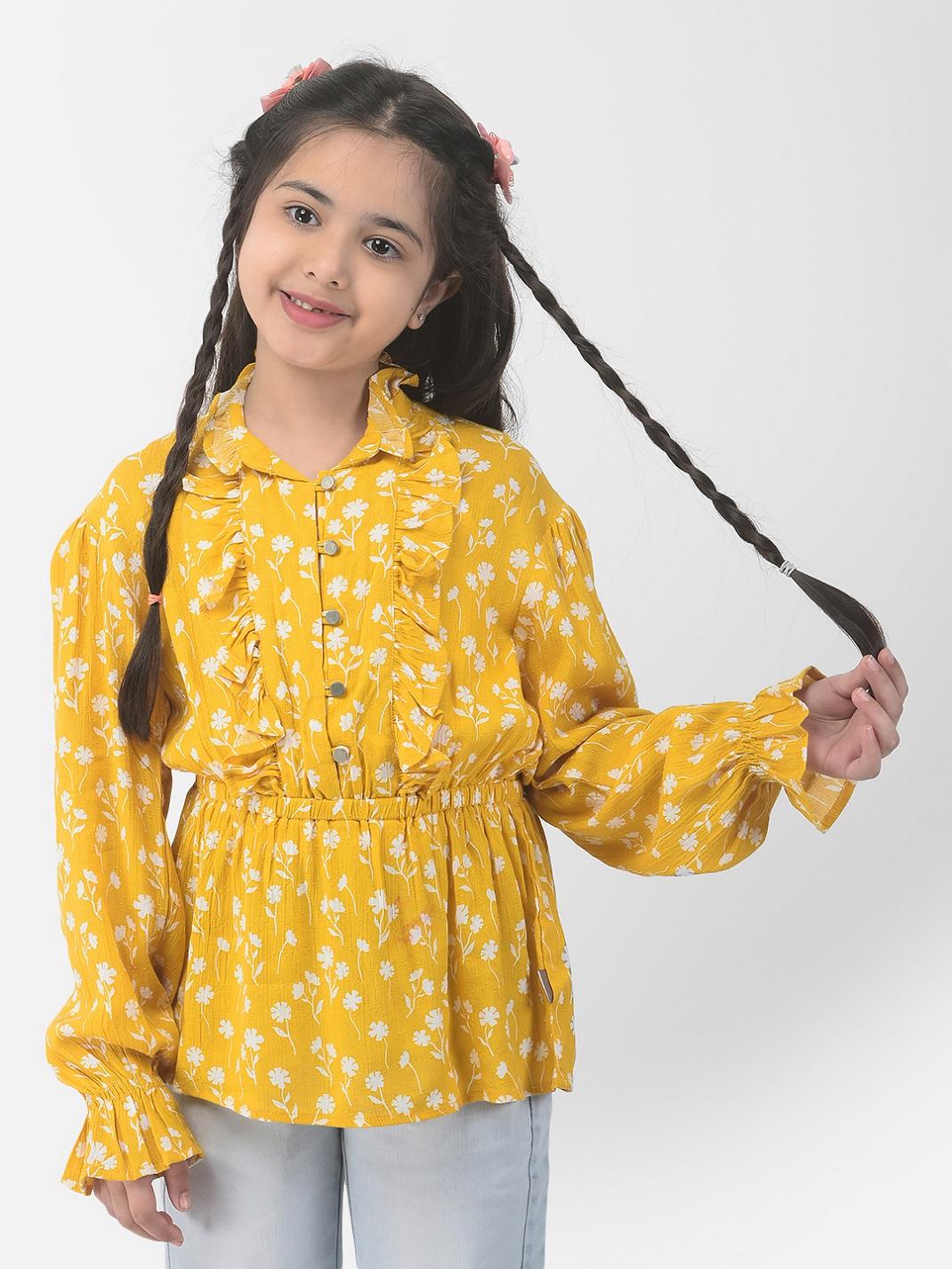 Crimsoune Club Girls Yellow Floral Peplum Top