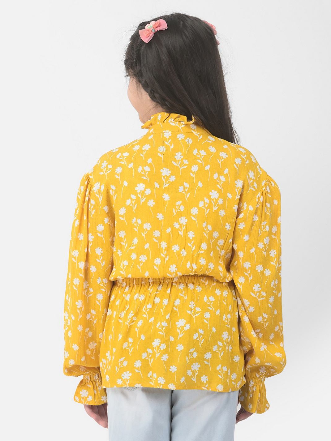 Crimsoune Club Girls Yellow Floral Peplum Top