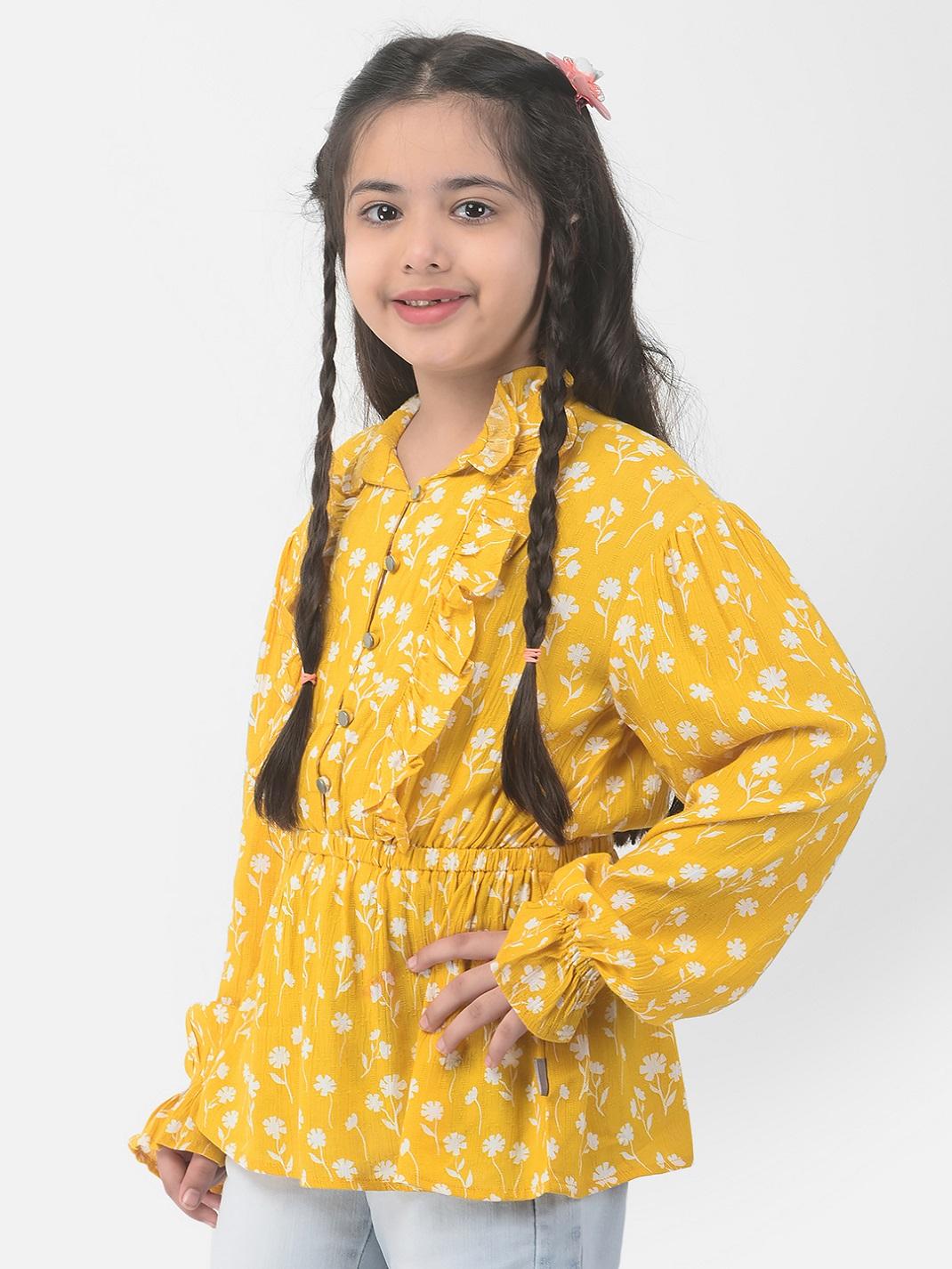 Crimsoune Club Girls Yellow Floral Peplum Top