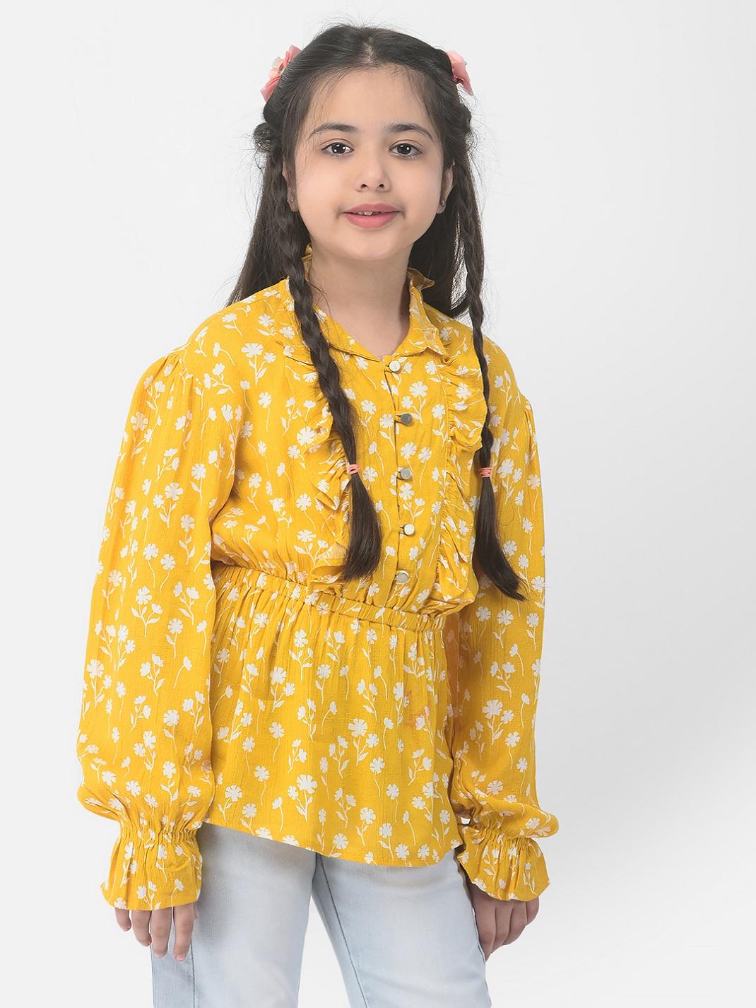 Crimsoune Club Girls Yellow Floral Peplum Top