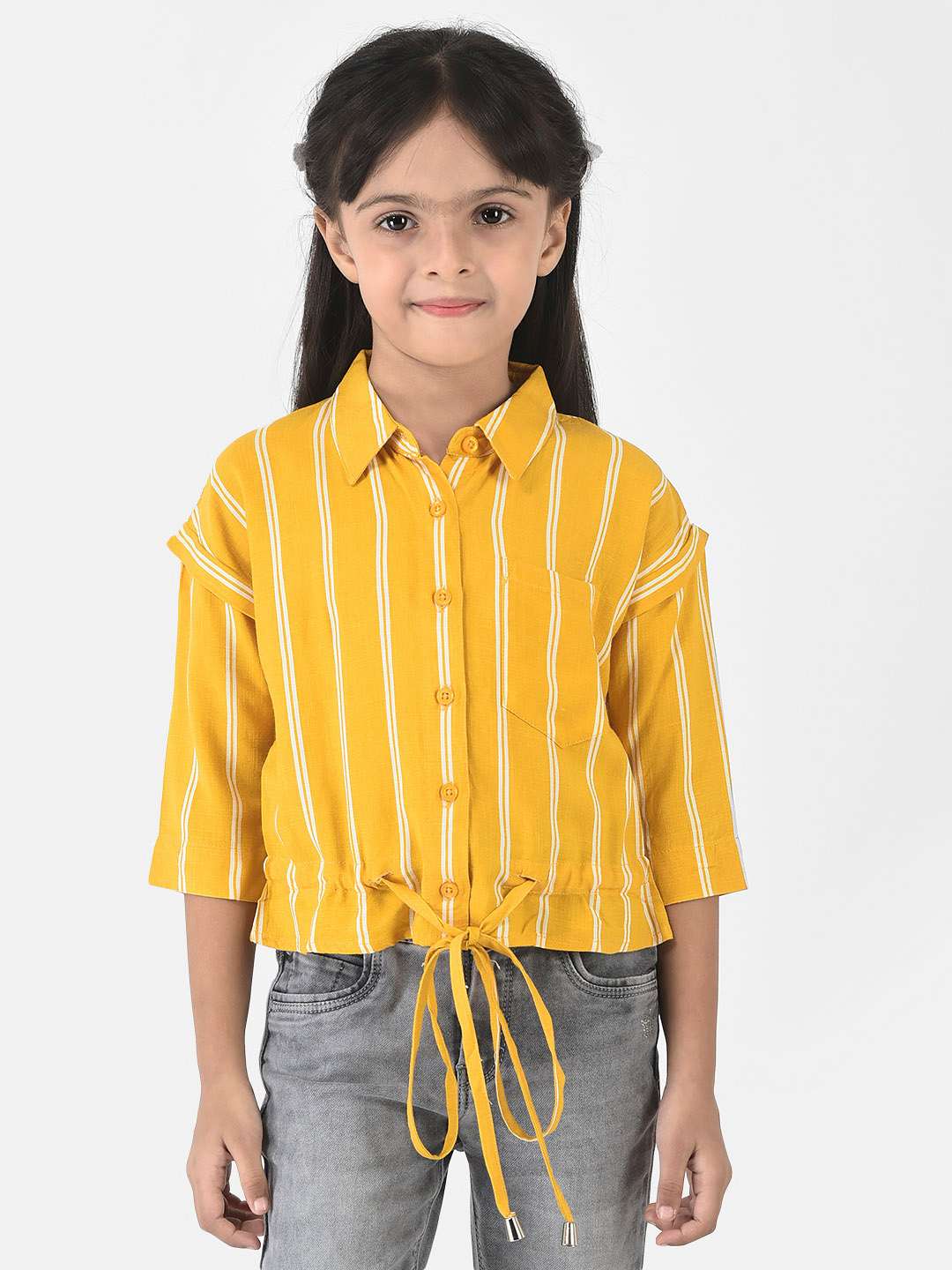 Crimsoune Club Girls Mustard Shirt with Tie Up Detail