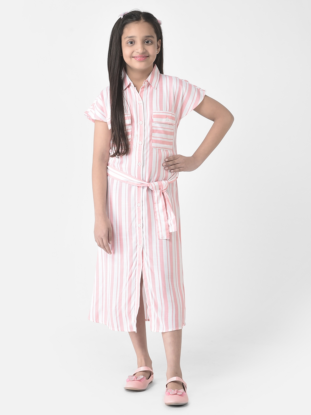 Crimsoune Club | Crimsoune Club Girls Pink Striped Longline Shirt Dress 0