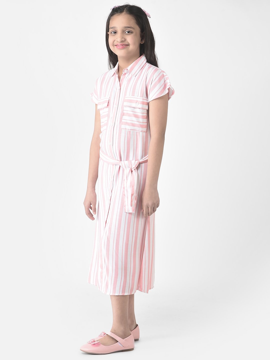 Crimsoune Club | Crimsoune Club Girls Pink Striped Longline Shirt Dress 2