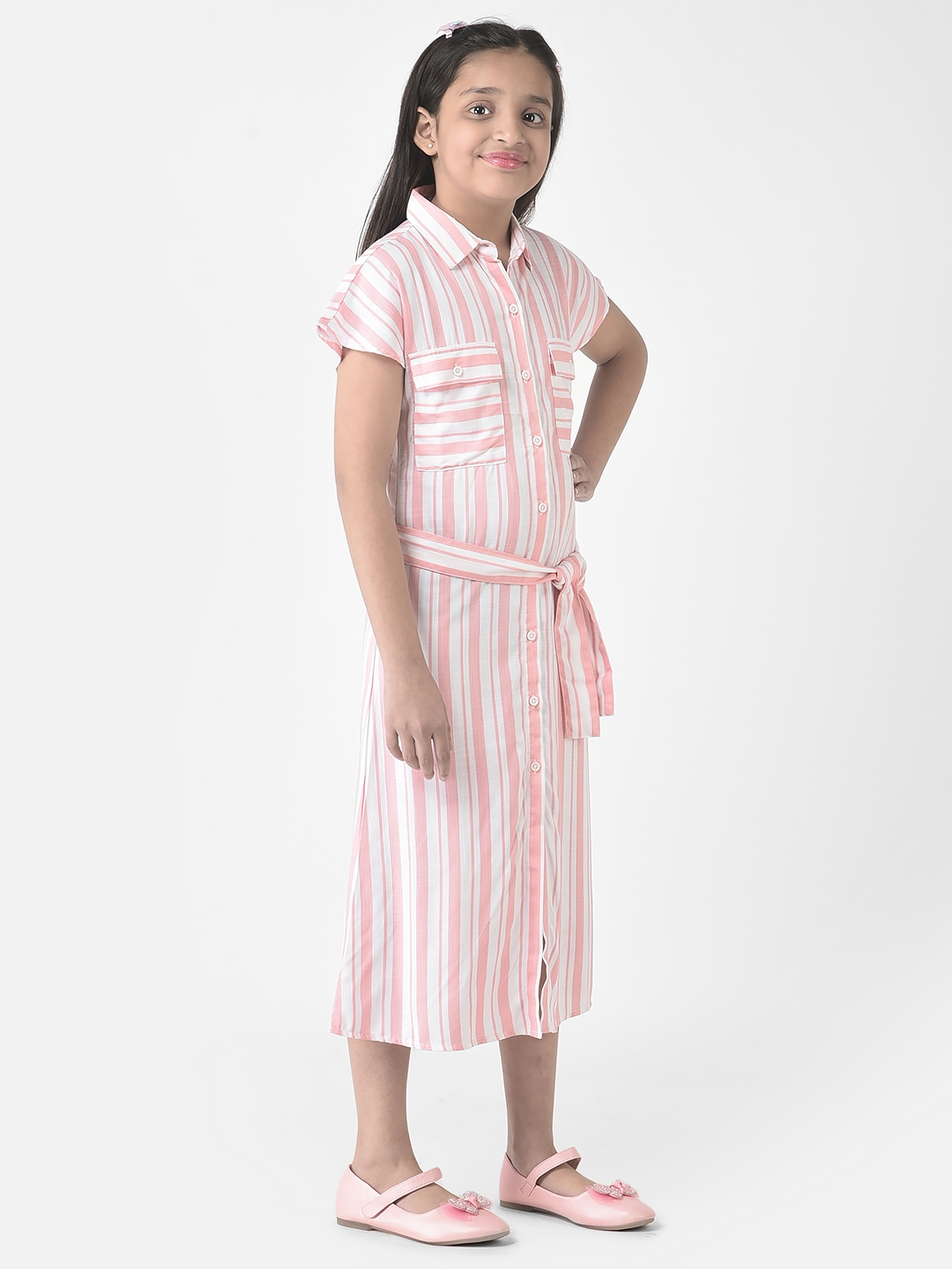 Crimsoune Club | Crimsoune Club Girls Pink Striped Longline Shirt Dress 3