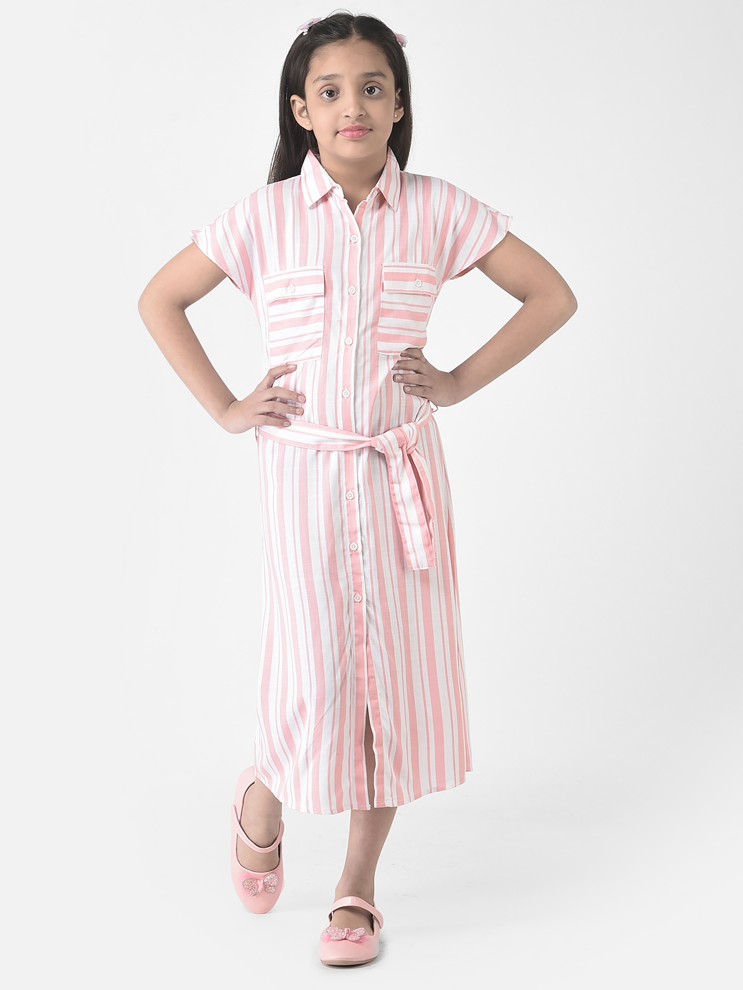 Crimsoune Club | Crimsoune Club Girls Pink Striped Longline Shirt Dress 4
