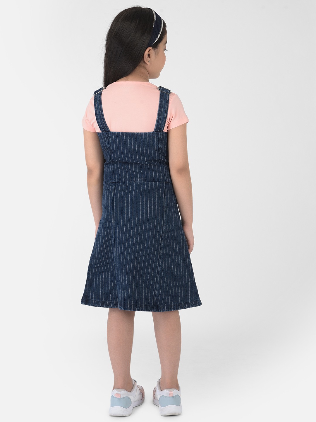 Crimsoune Club Navy Blue Striped Pinafore Dress 