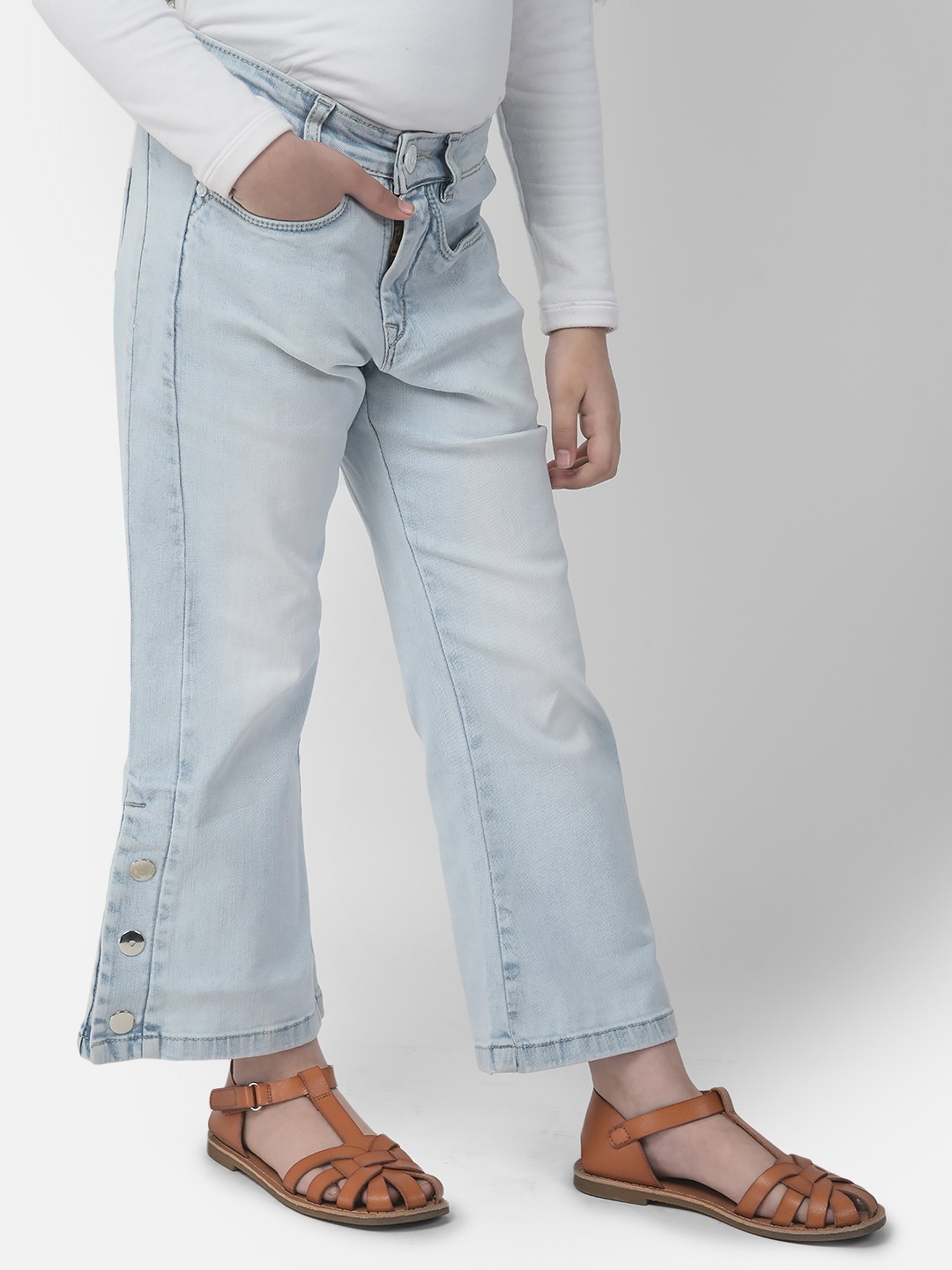 Crimsoune Club Girls Light Blue Boot-Cut Denims