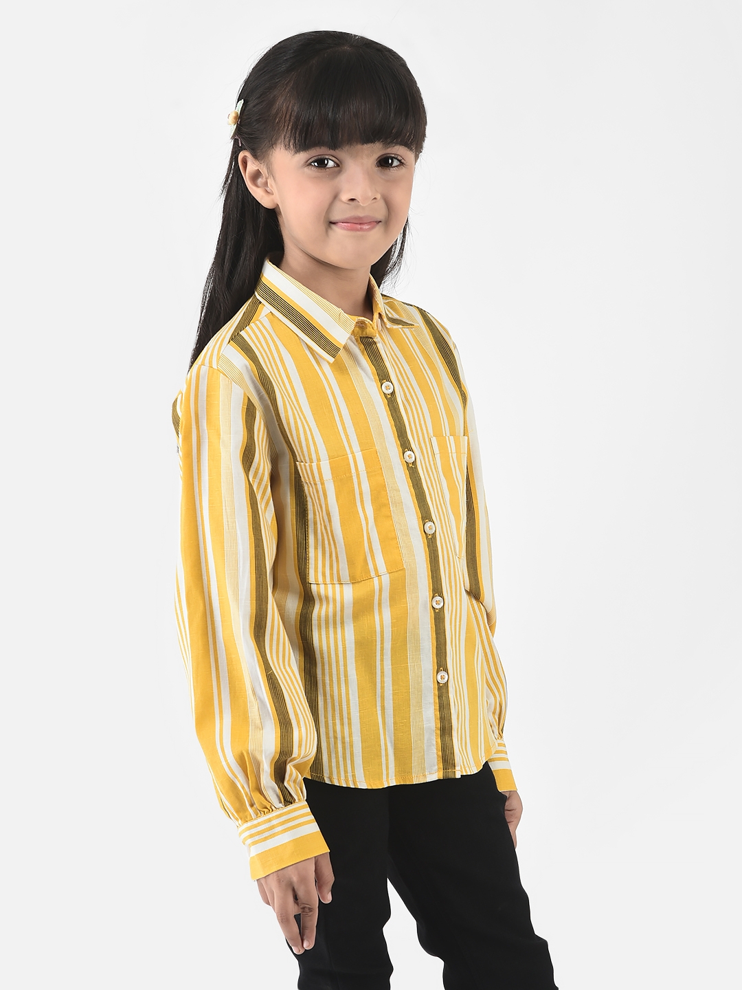 Crimsoune Club | Crimsoune Club Girls Yellow Shirt in Barcode Stripes 2