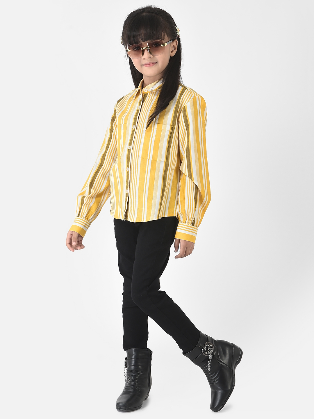 Crimsoune Club | Crimsoune Club Girls Yellow Shirt in Barcode Stripes 4