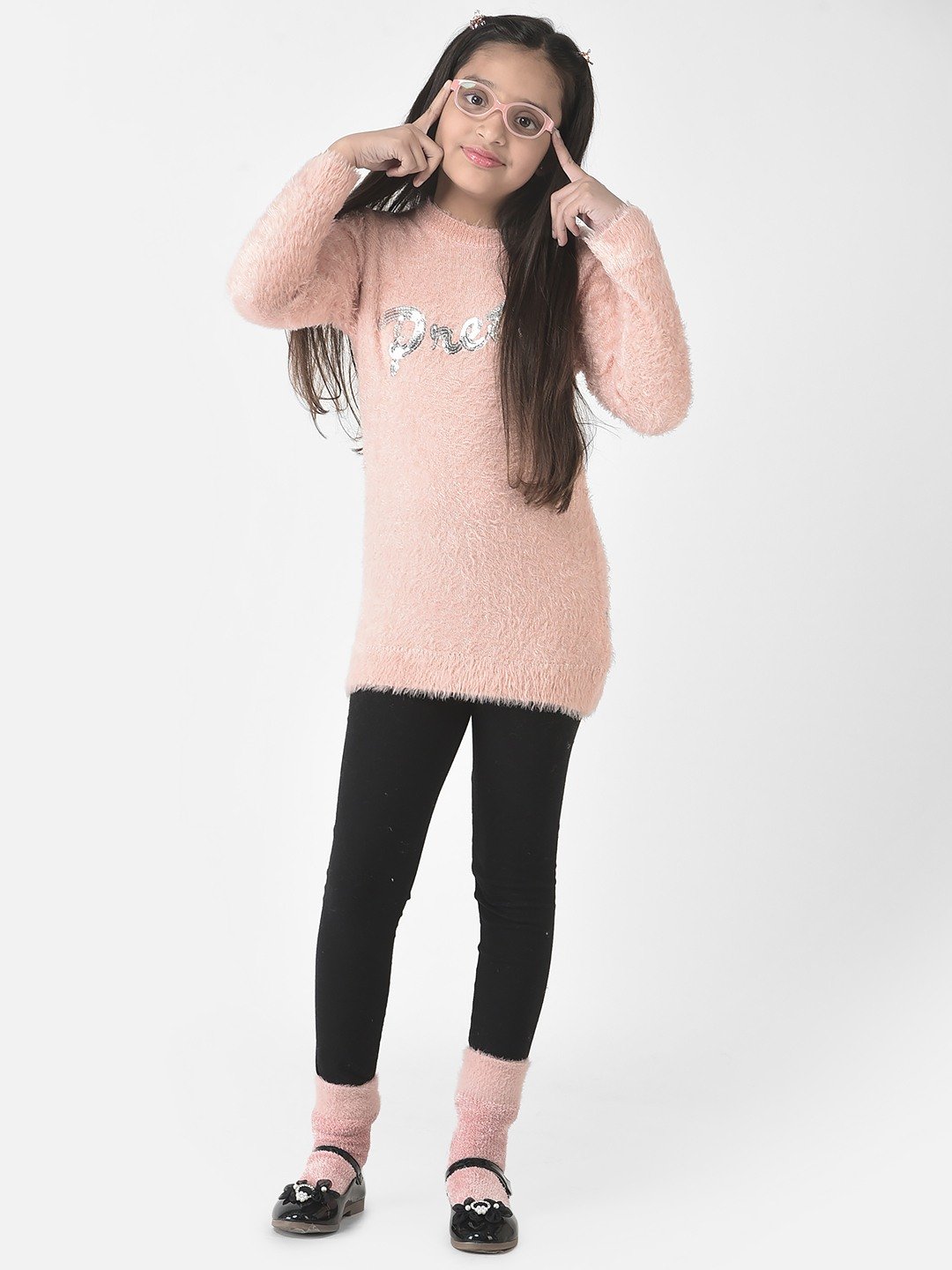 Crimsoune Club Girls Pink Sweet Sequence Sweater