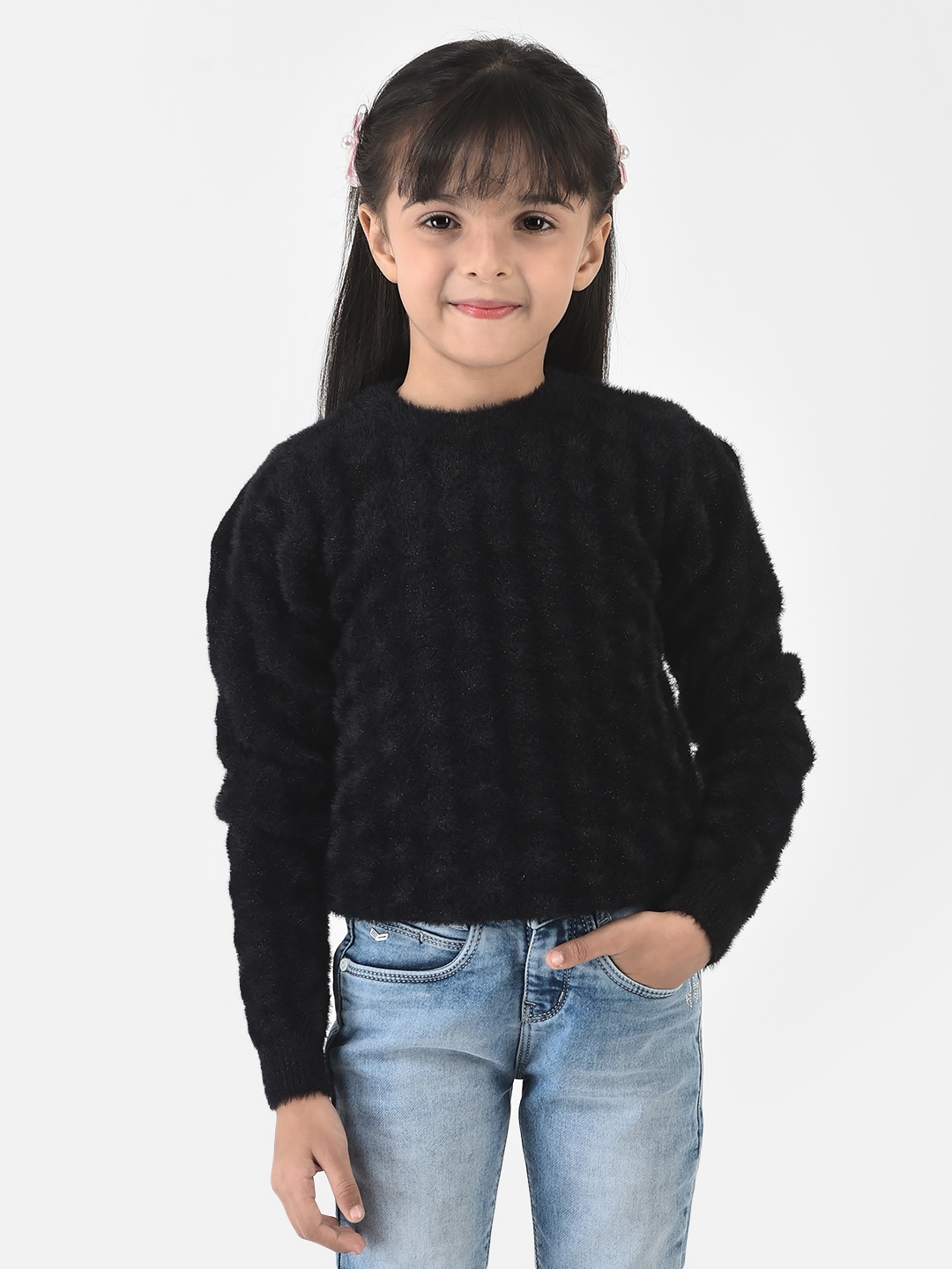 Crimsoune Club | Crimsoune Club Girls Black Sweater in Self-Designed Print 0