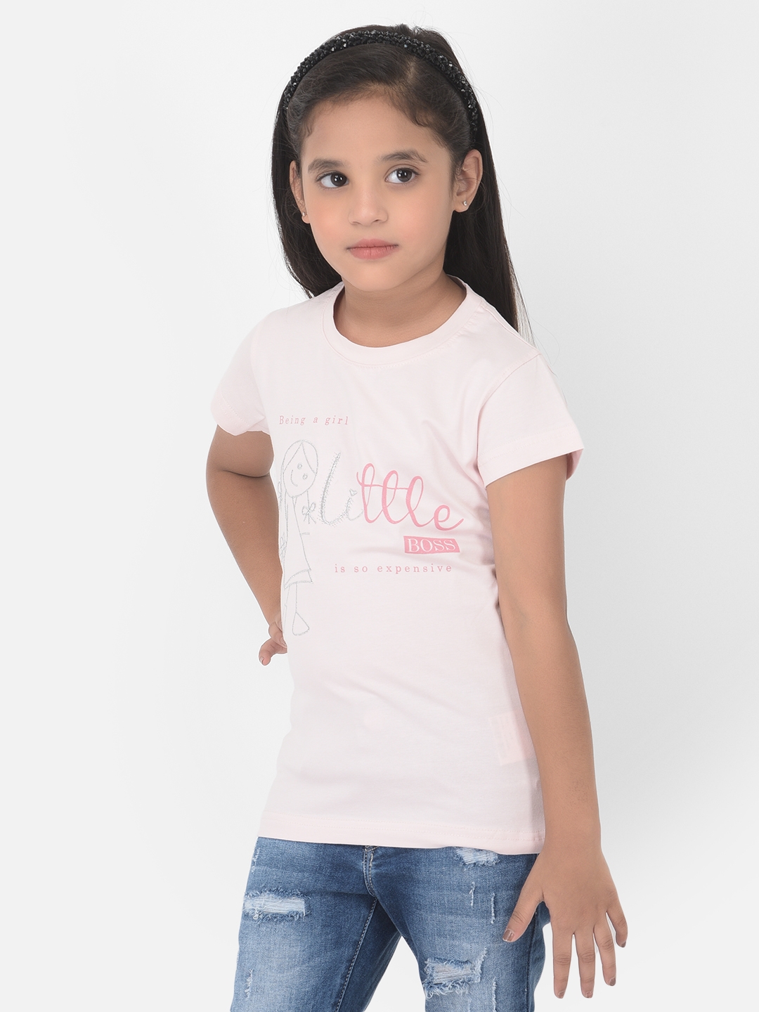 Crimsoune Club | Crimsoune Club Girls Light Pink Printed Round Neck T-Shirt 2
