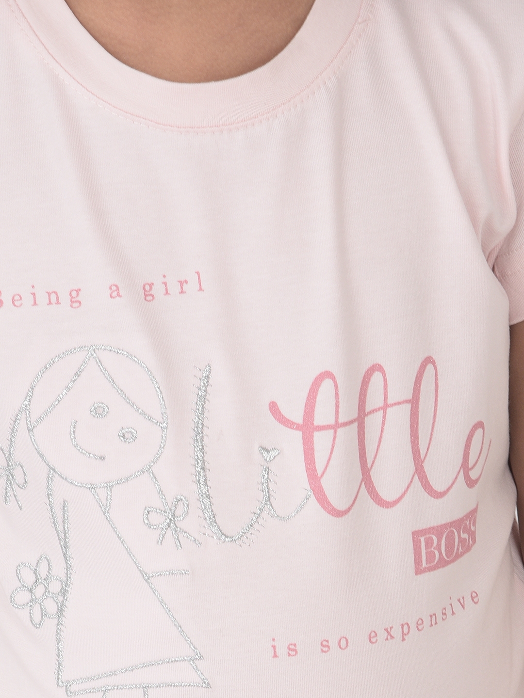 Crimsoune Club | Crimsoune Club Girls Light Pink Printed Round Neck T-Shirt 5