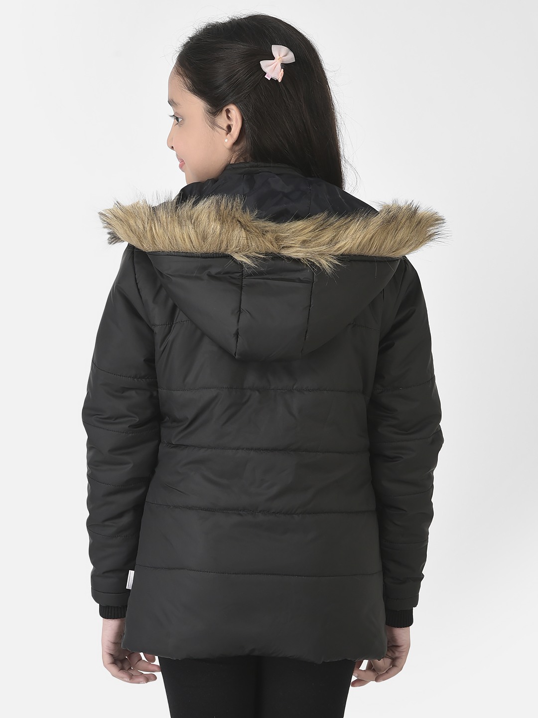 Crimsoune Club Girls Black Fur Detailed Padded Jacket