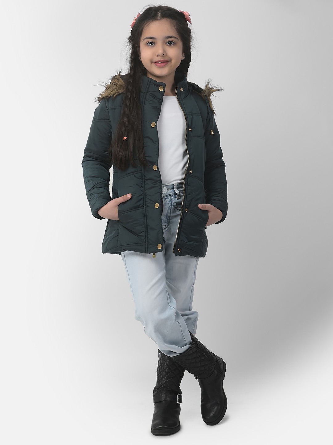 Crimsoune Club | Crimsoune Club Girls Emerald Green Padded Jacket 4