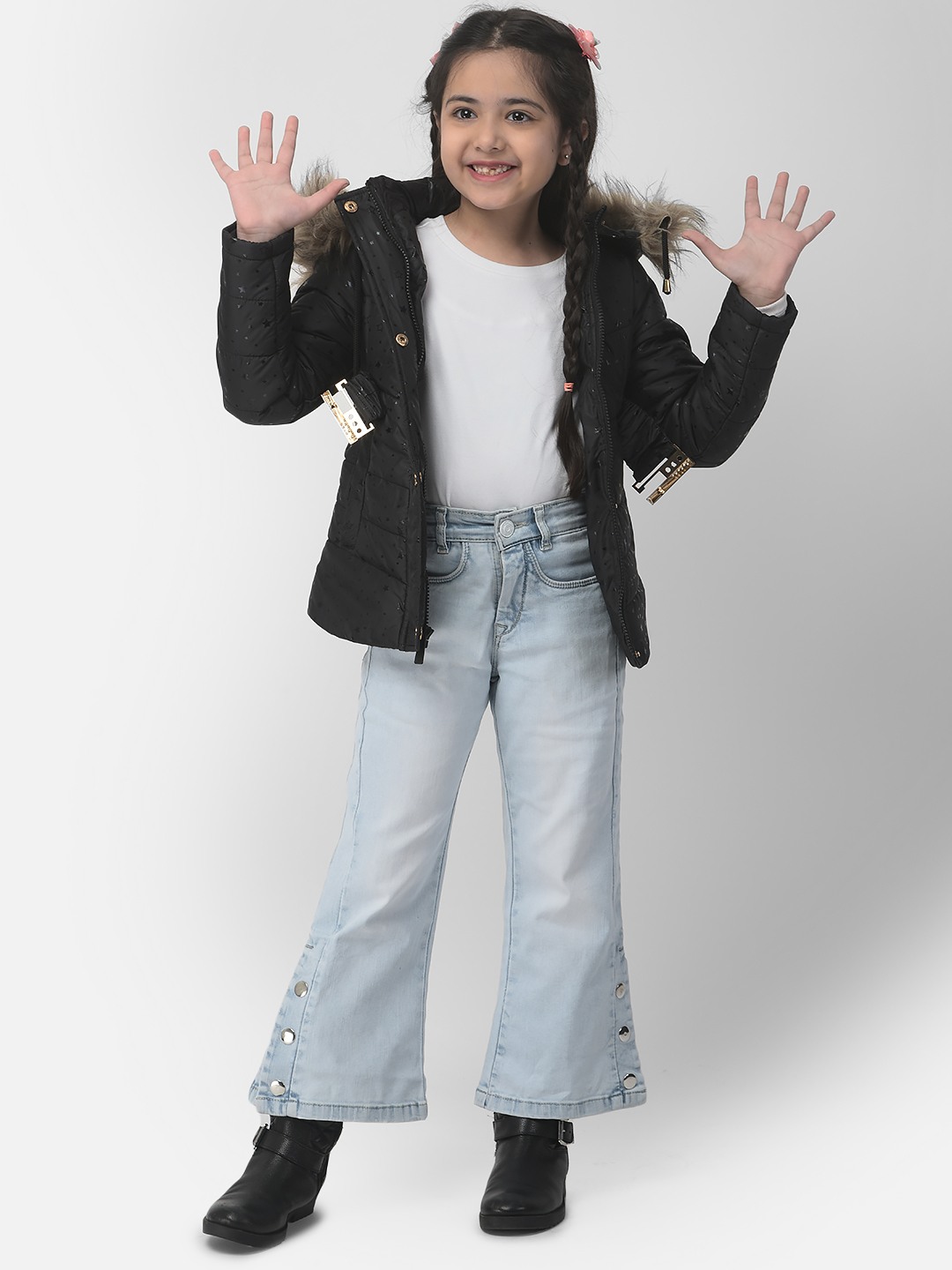 Crimsoune Club Girls Belted Black Starry Jacket