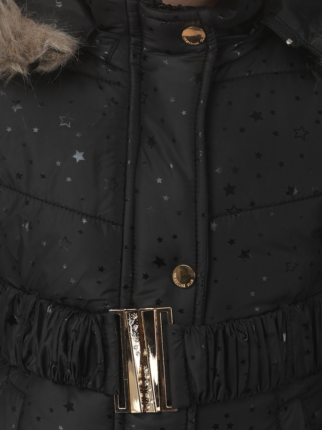 Crimsoune Club Girls Belted Black Starry Jacket
