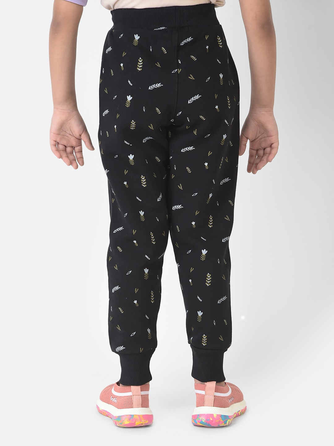 Crimsoune Club Girls Black Joggers with Floral Print 
