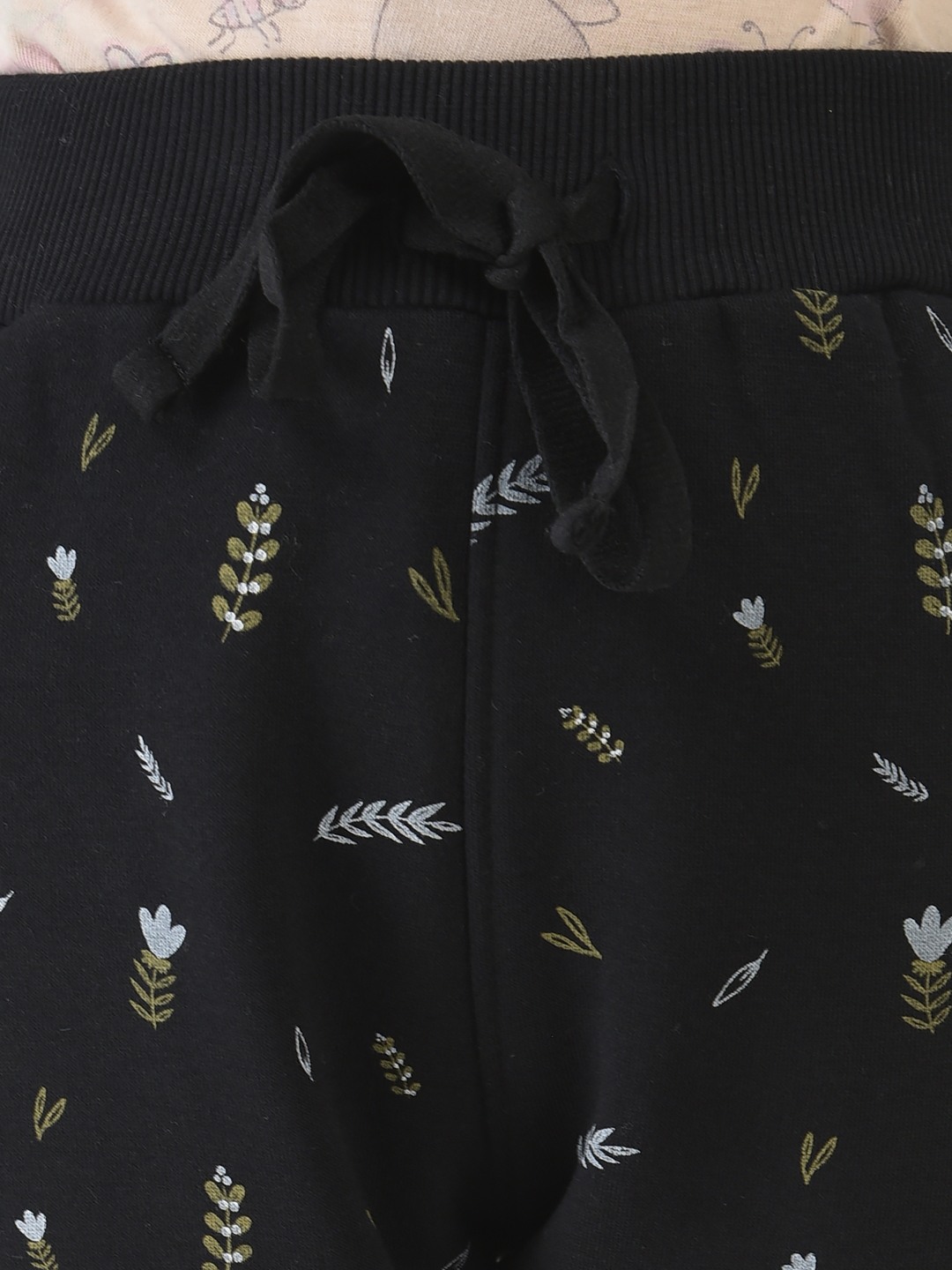 Crimsoune Club Girls Black Joggers with Floral Print 