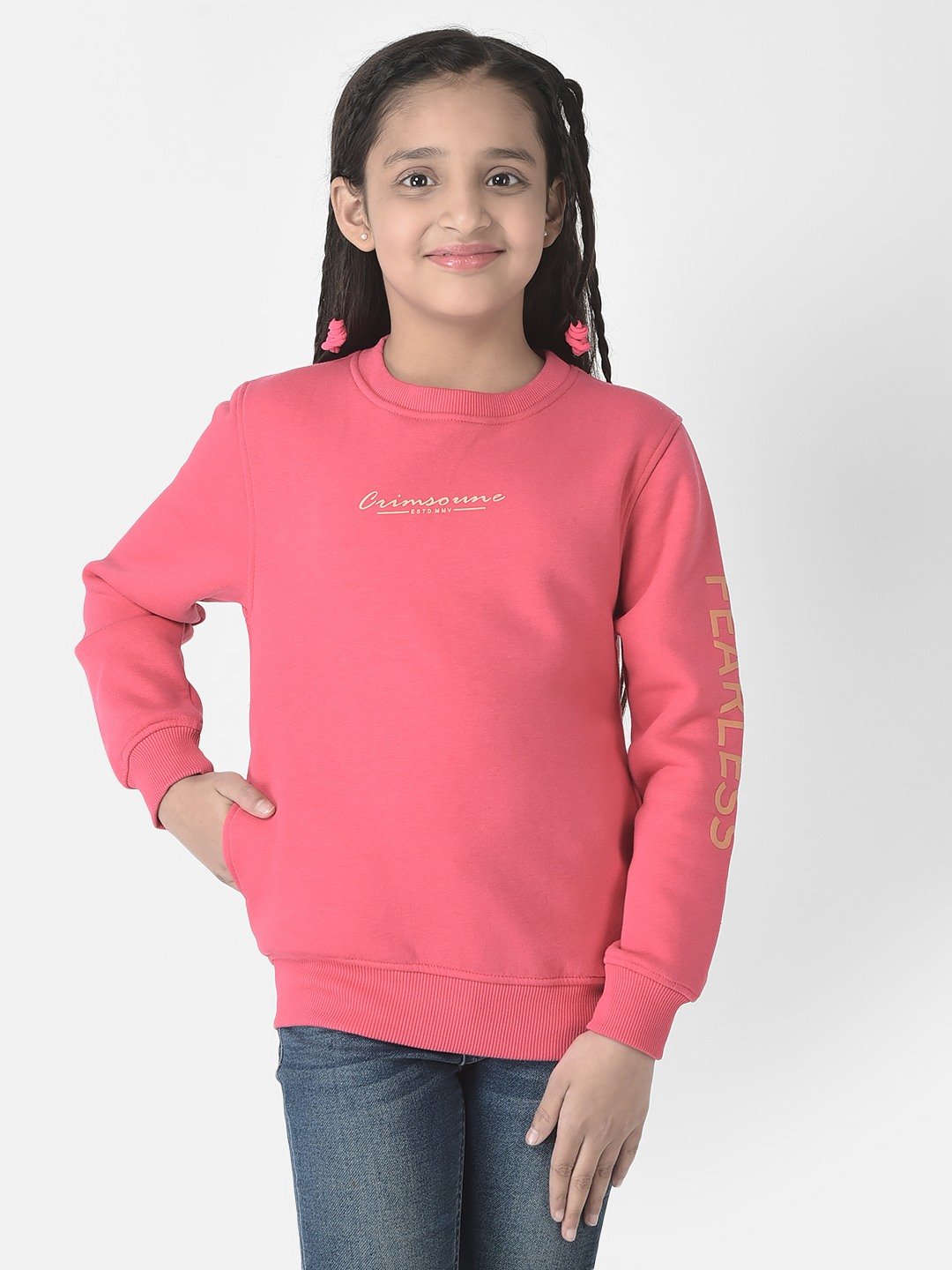 Crimsoune Club Girls Raspberry Pink Brand Typography Sweatshirt