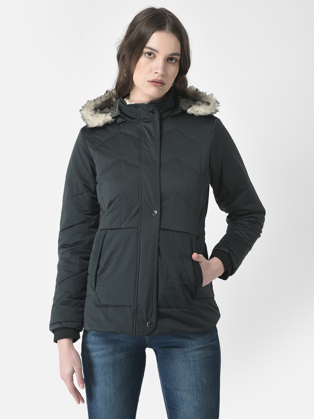 Crimsoune Club Women Bottle Green Padded Jacket