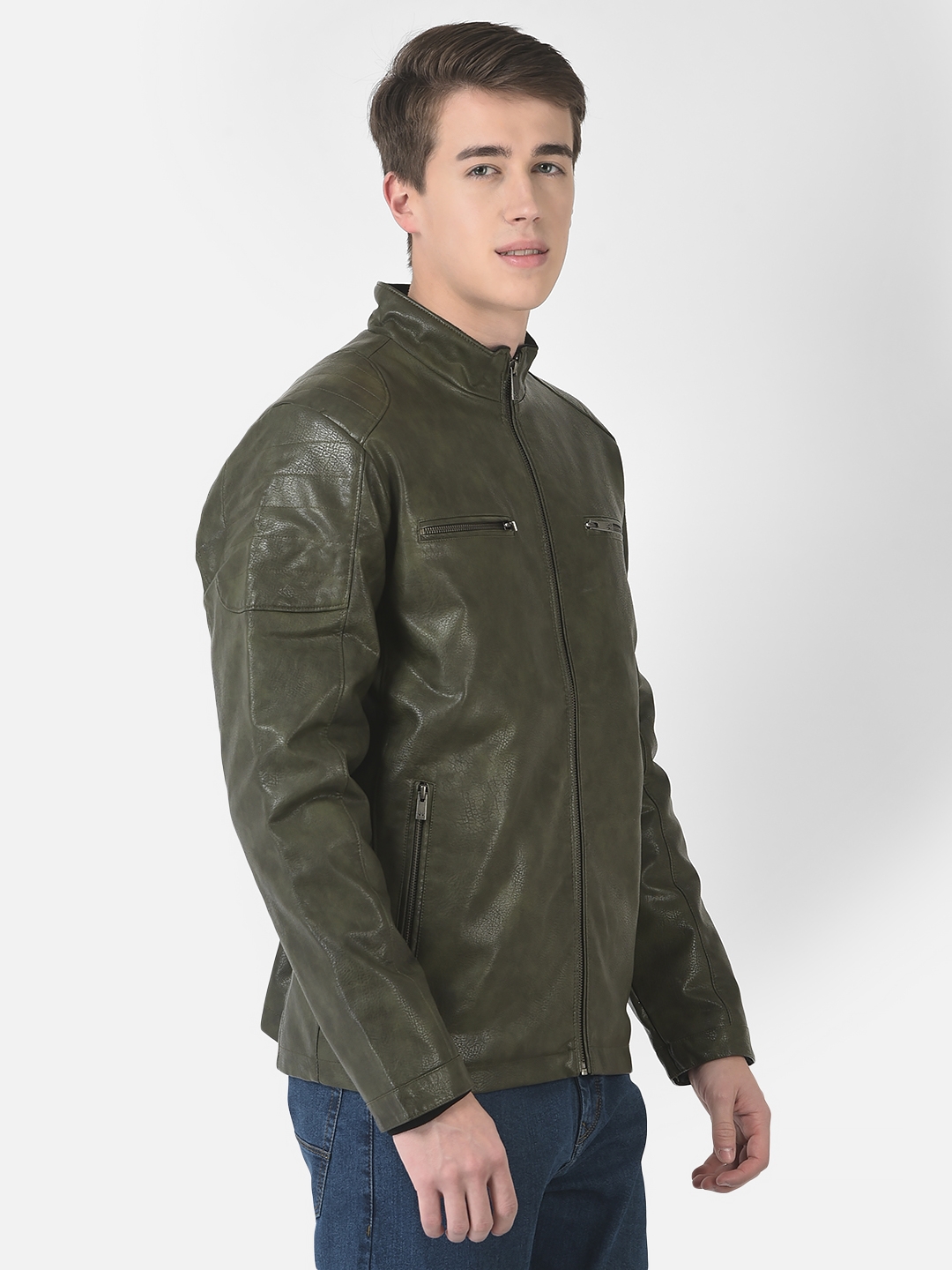Buy Olive Green Leather Jacket L Online at desertcartINDIA