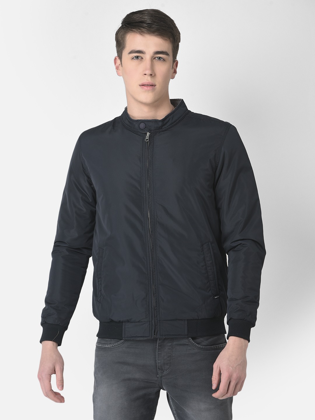 Crimsoune Club Men Navy Blue Reversible Bomber Jacket