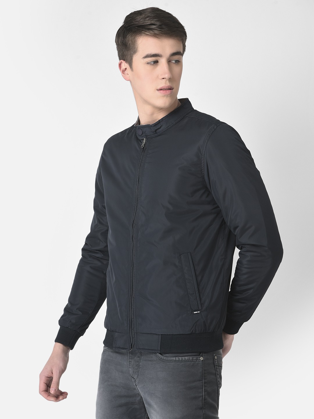 Crimsoune Club Men Navy Blue Reversible Bomber Jacket