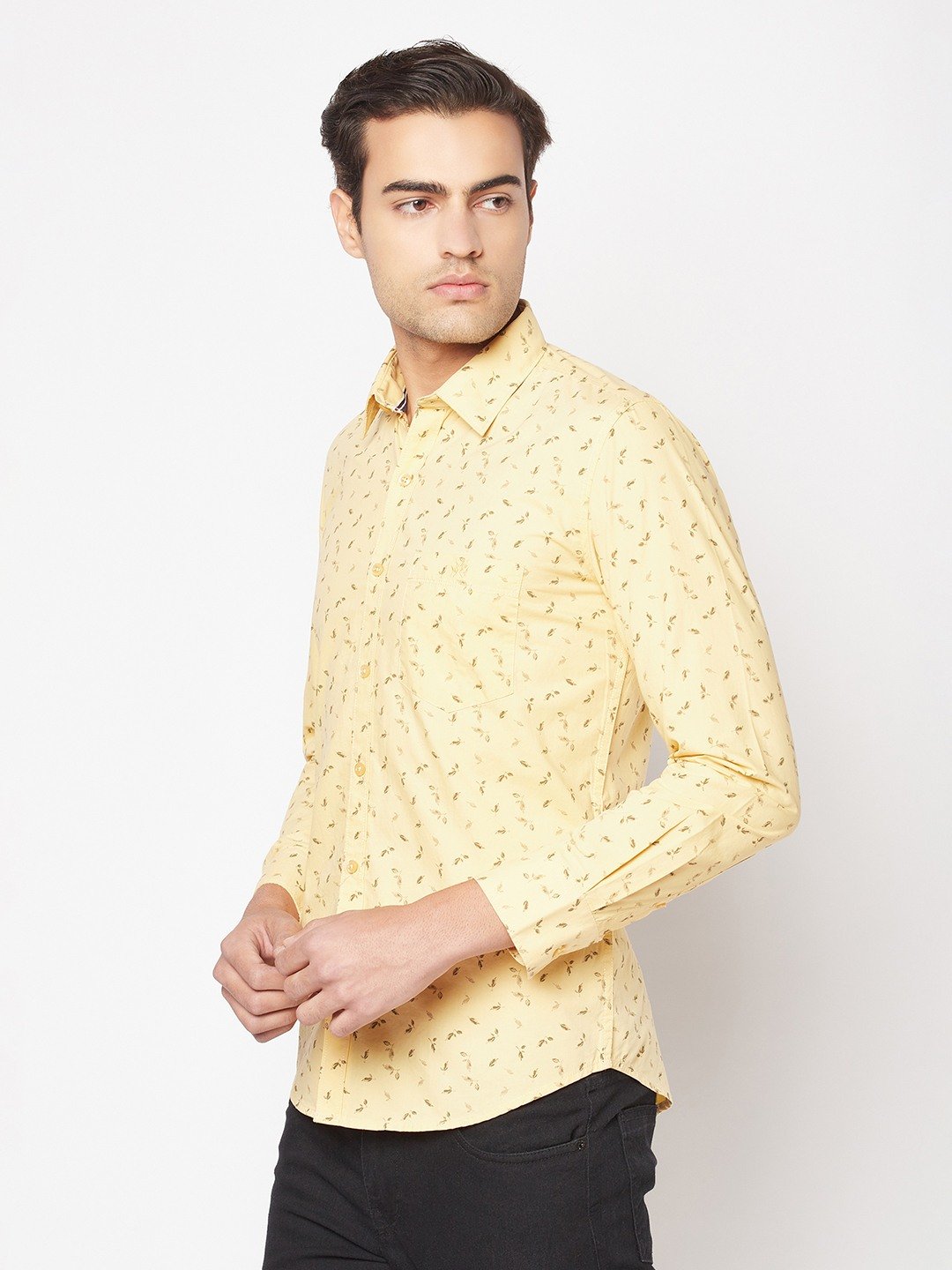 Crimsoune Club Men Lime Yellow Floral Print Shirt