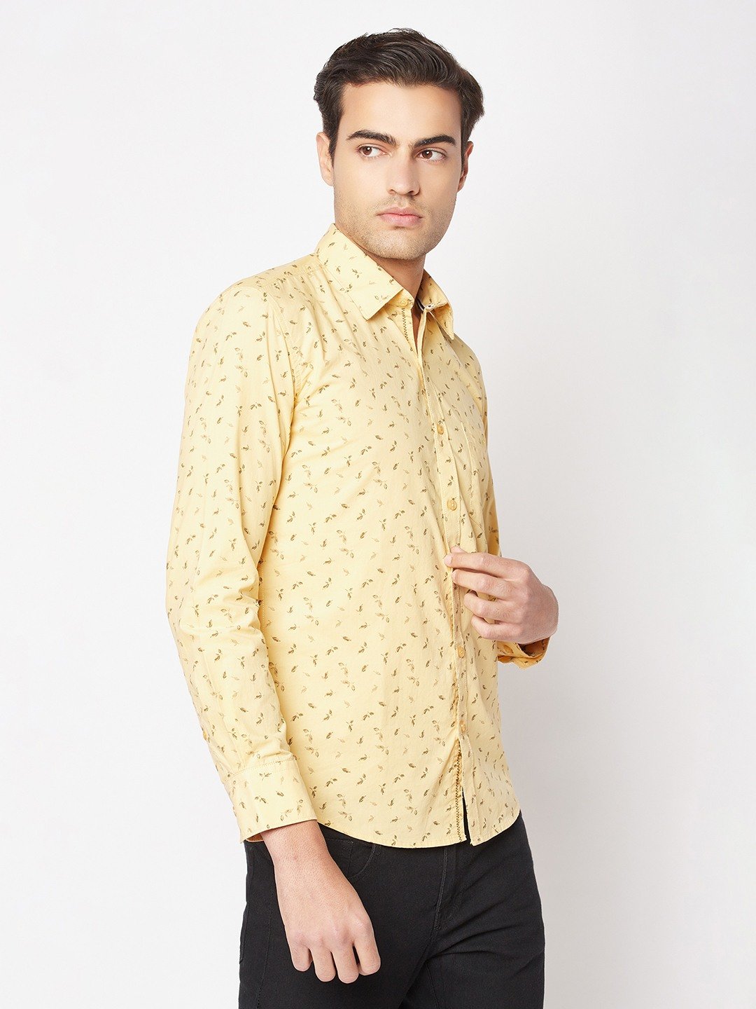 Crimsoune Club Men Lime Yellow Floral Print Shirt