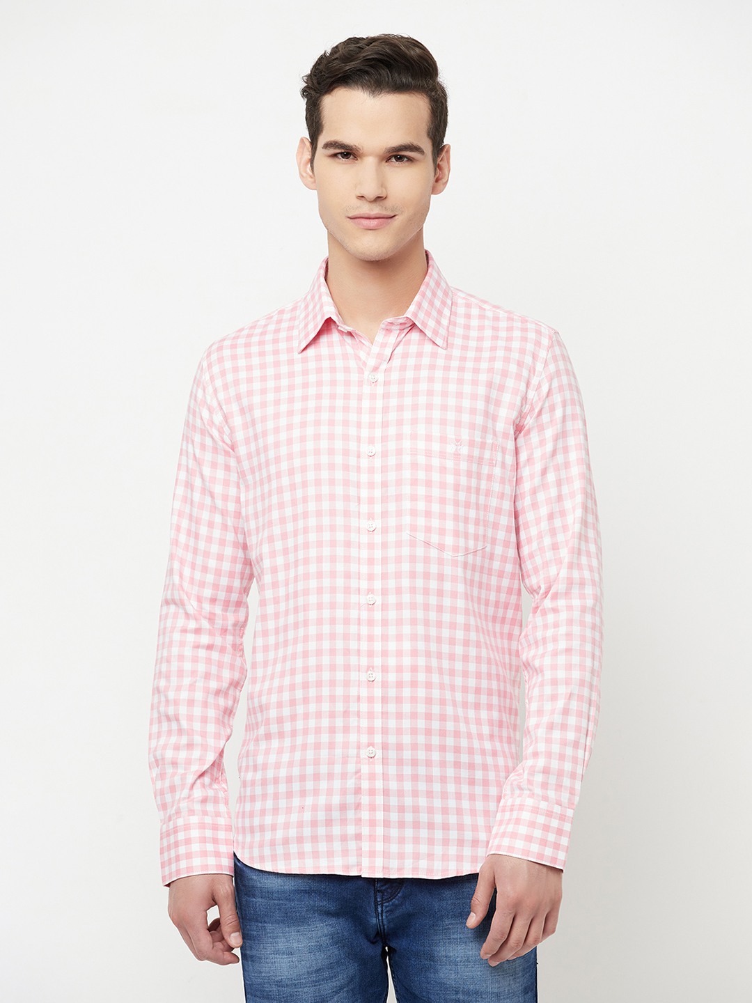 Crimsoune Club Men Pink Gingham Checked Shirt