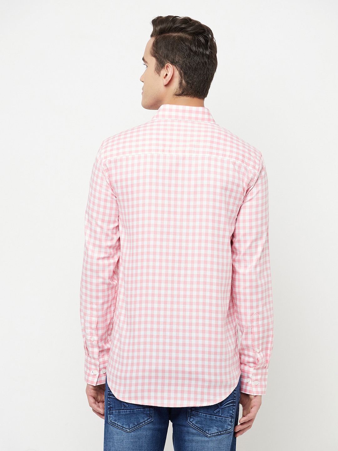 Crimsoune Club Men Pink Gingham Checked Shirt