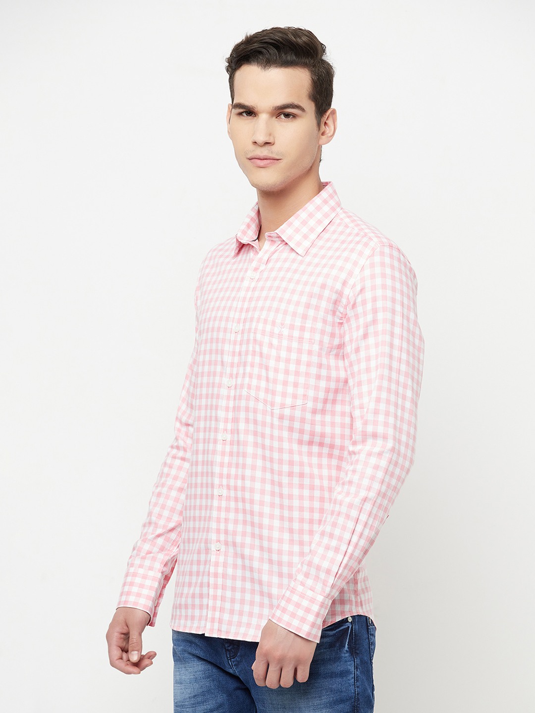 Crimsoune Club Men Pink Gingham Checked Shirt