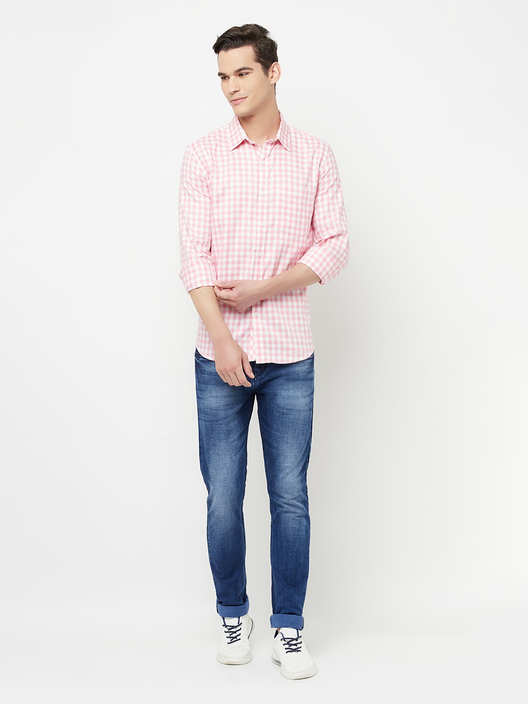 Crimsoune Club Men Pink Gingham Checked Shirt
