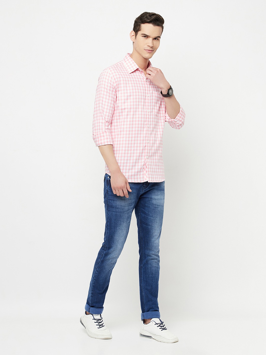 Crimsoune Club Men Pink Gingham Checked Shirt