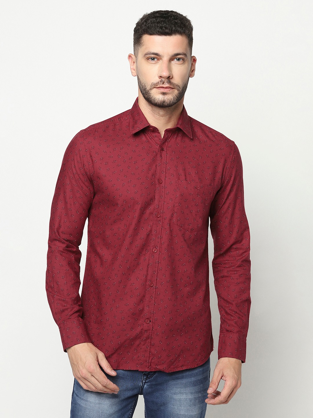 Crimsoune Club Men Maroon Floral Shirt