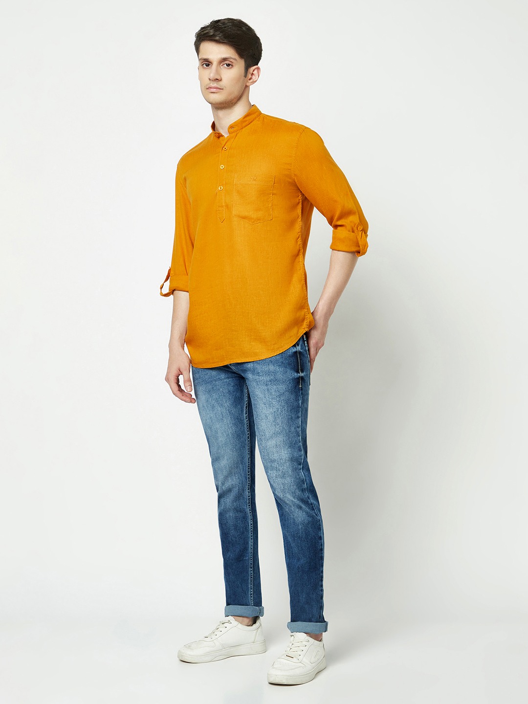 Crimsoune Club Men Mustard Shirt Style Kurta