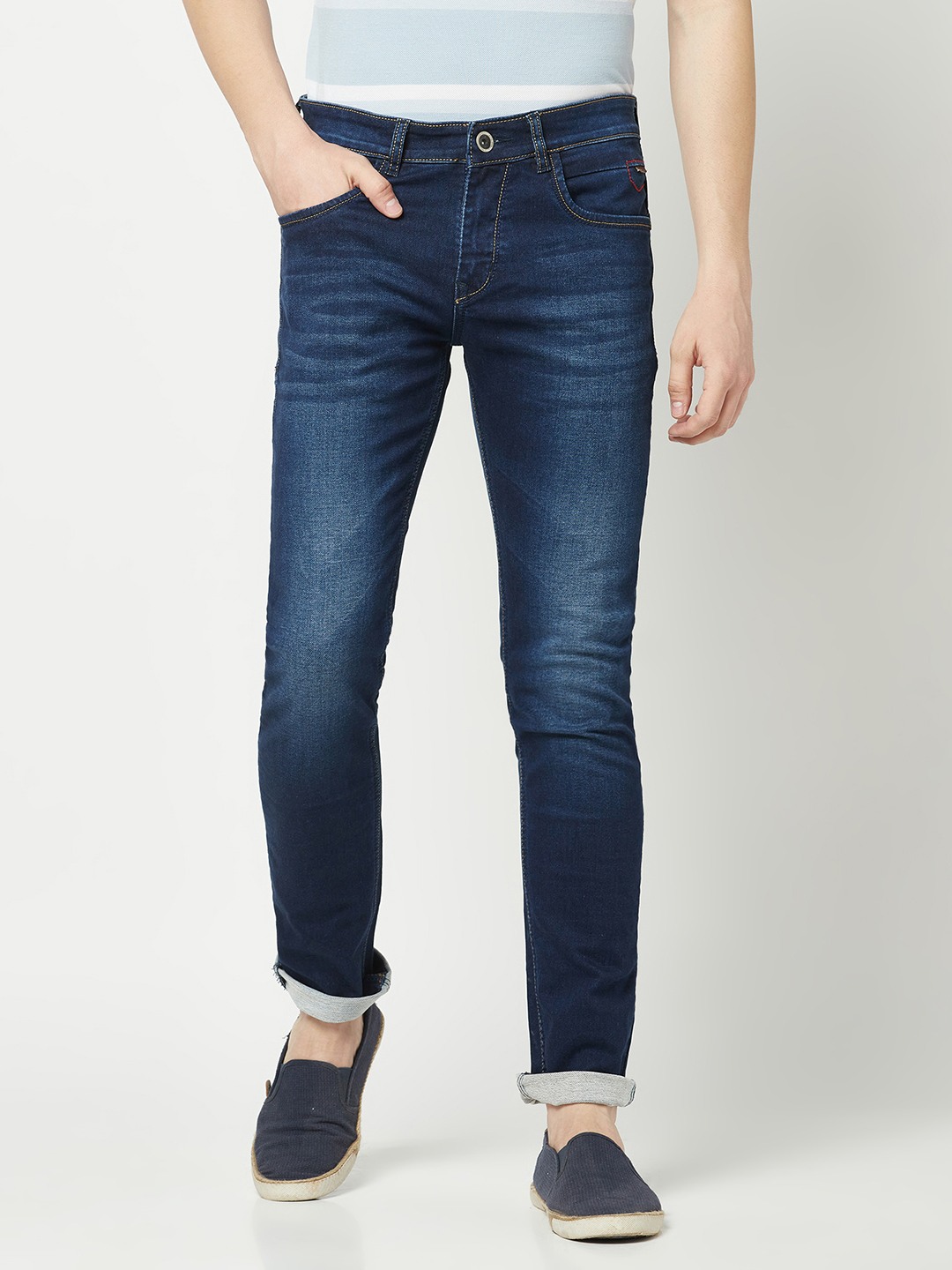 Crimsoune Club Mens Blue Faded Slim Fit Jeans Crimsoune Club