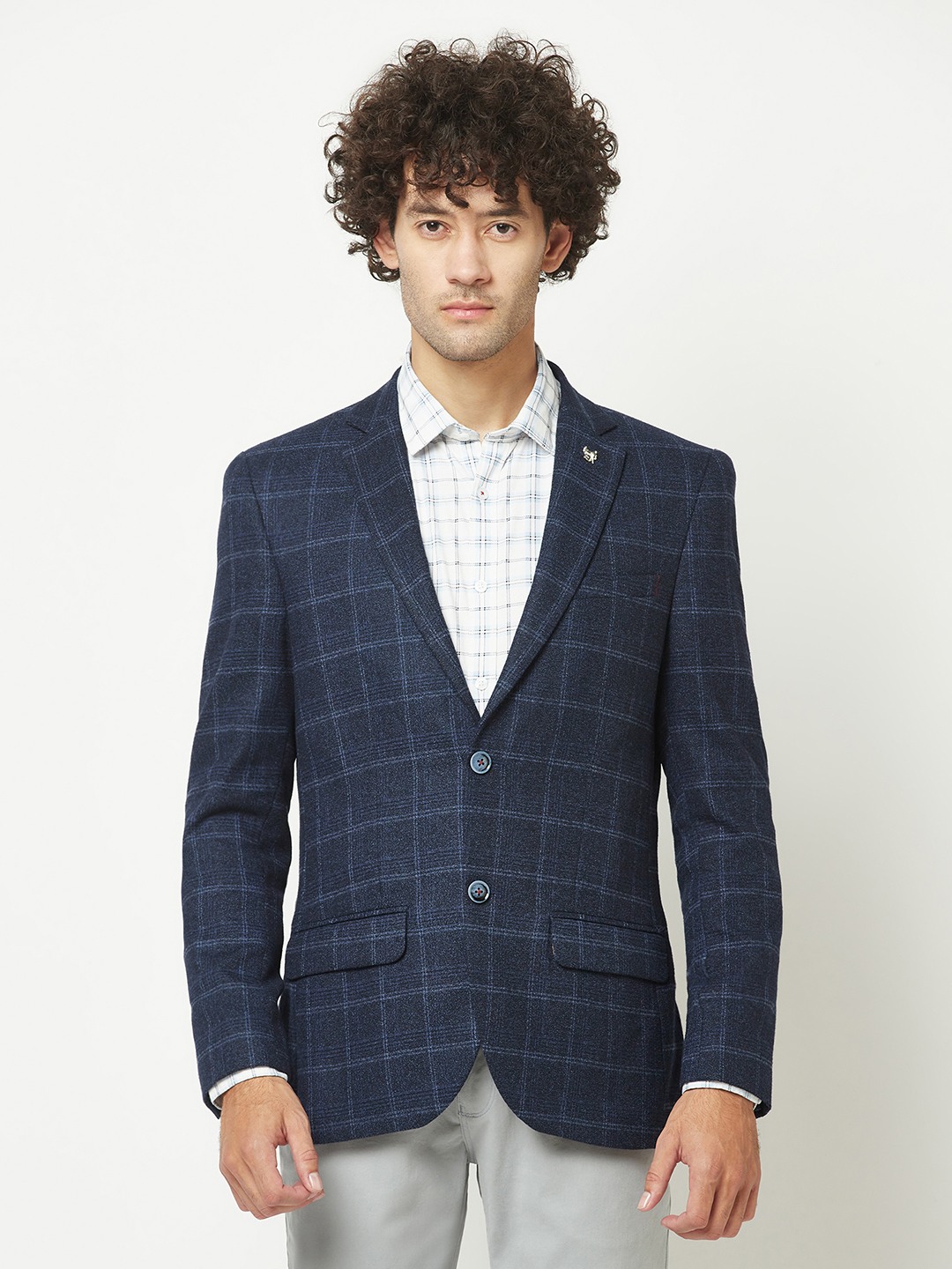 Crimsoune Club Mens Navy Blue Checkered Blazer
