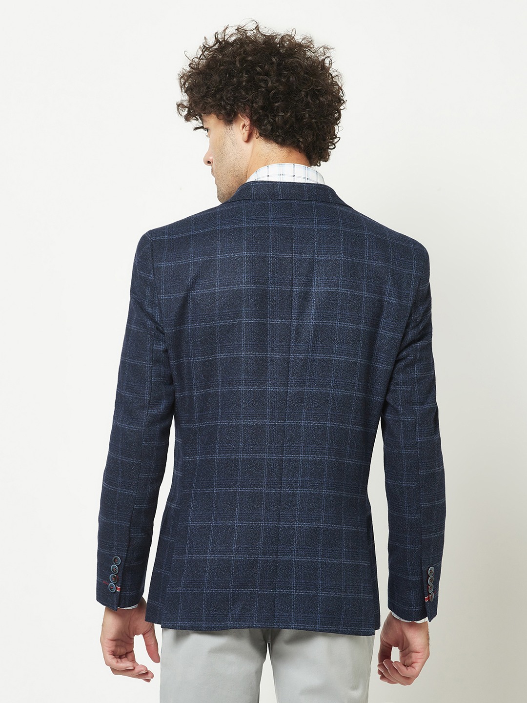 Crimsoune Club Mens Navy Blue Checkered Blazer